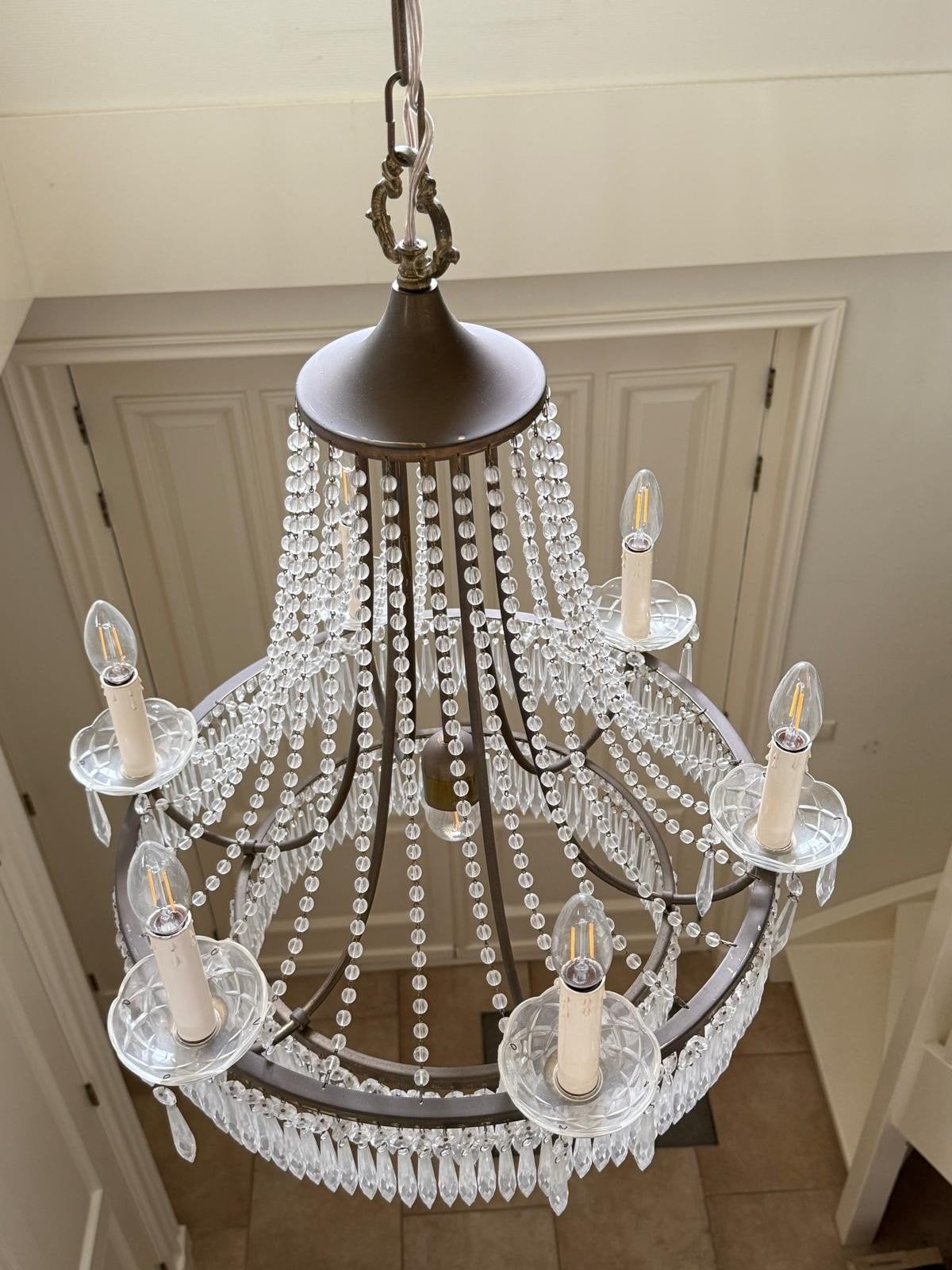 Vide lamp / kristallen kroonluchter, Huis en Inrichting, Lampen | Kroonluchters, Ophalen, Gebruikt, E14 (klein), Glas
