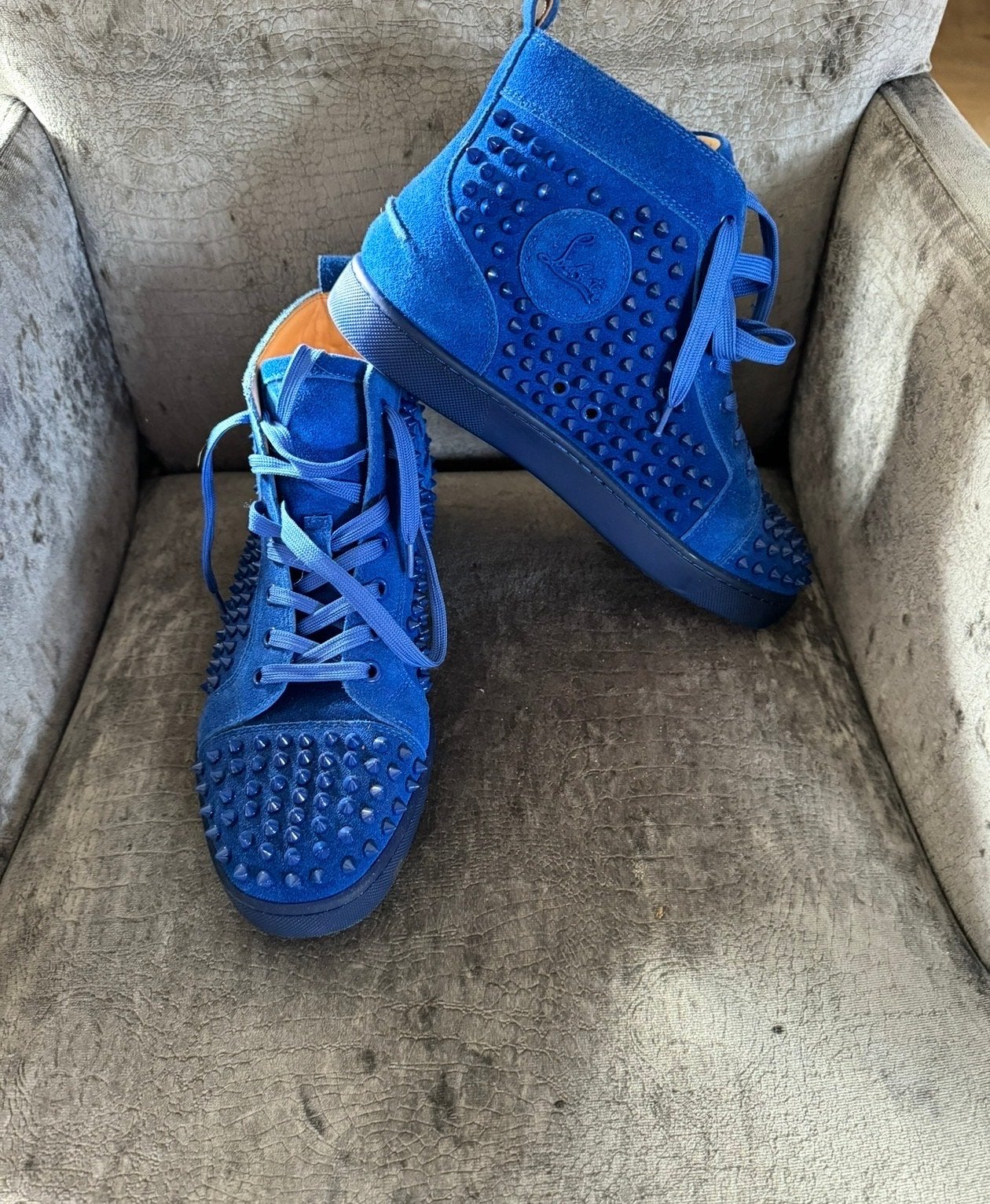 Christian Louboutin Louis Orlato Spikes Sneakers Blauw, Ophalen, Blauw, Sneakers of Gympen, Zo goed als nieuw