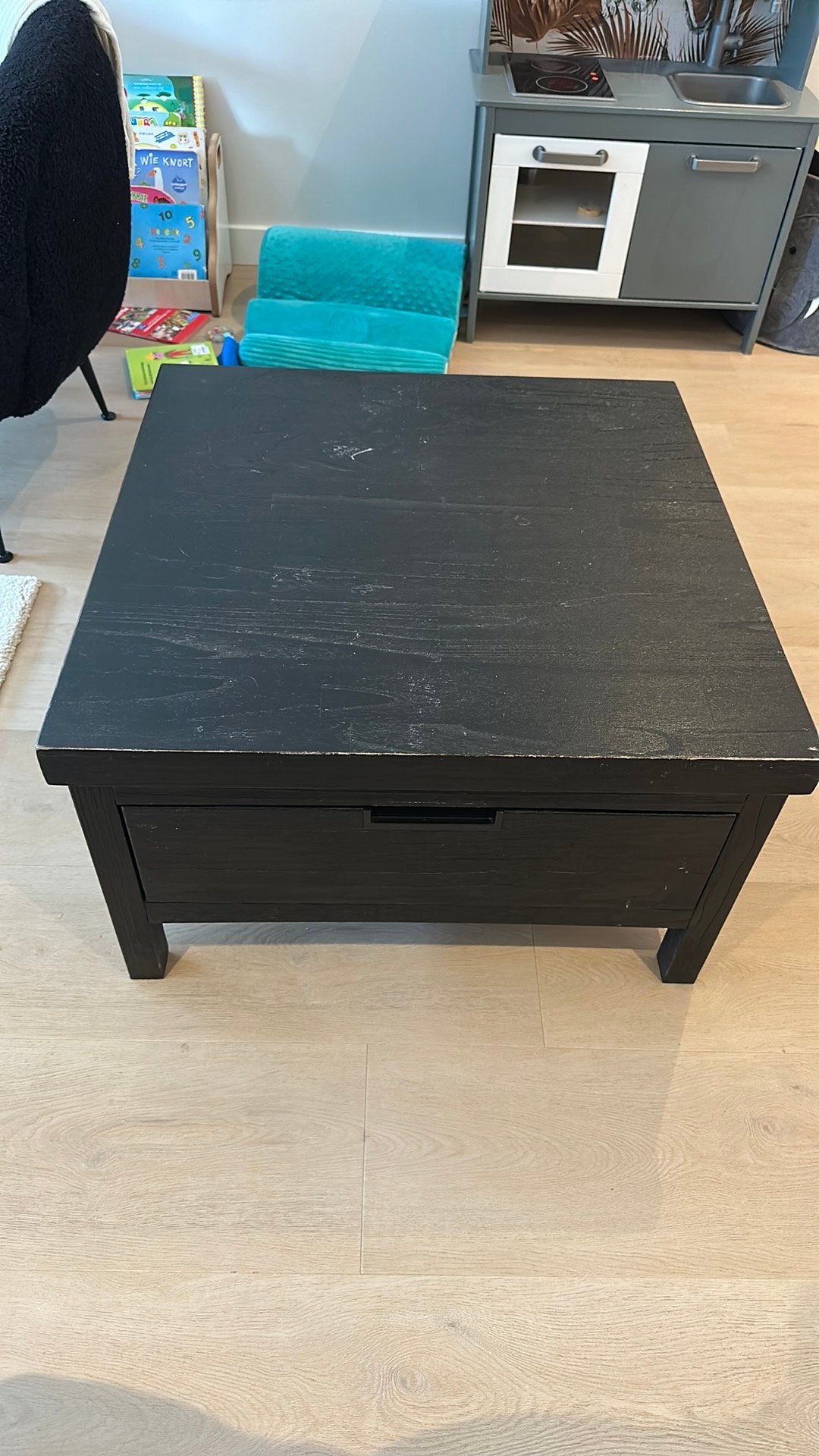 Zwarte vierkante salontafel met lades, Ophalen, Gebruikt, Vierkant, 50 tot 100 cm