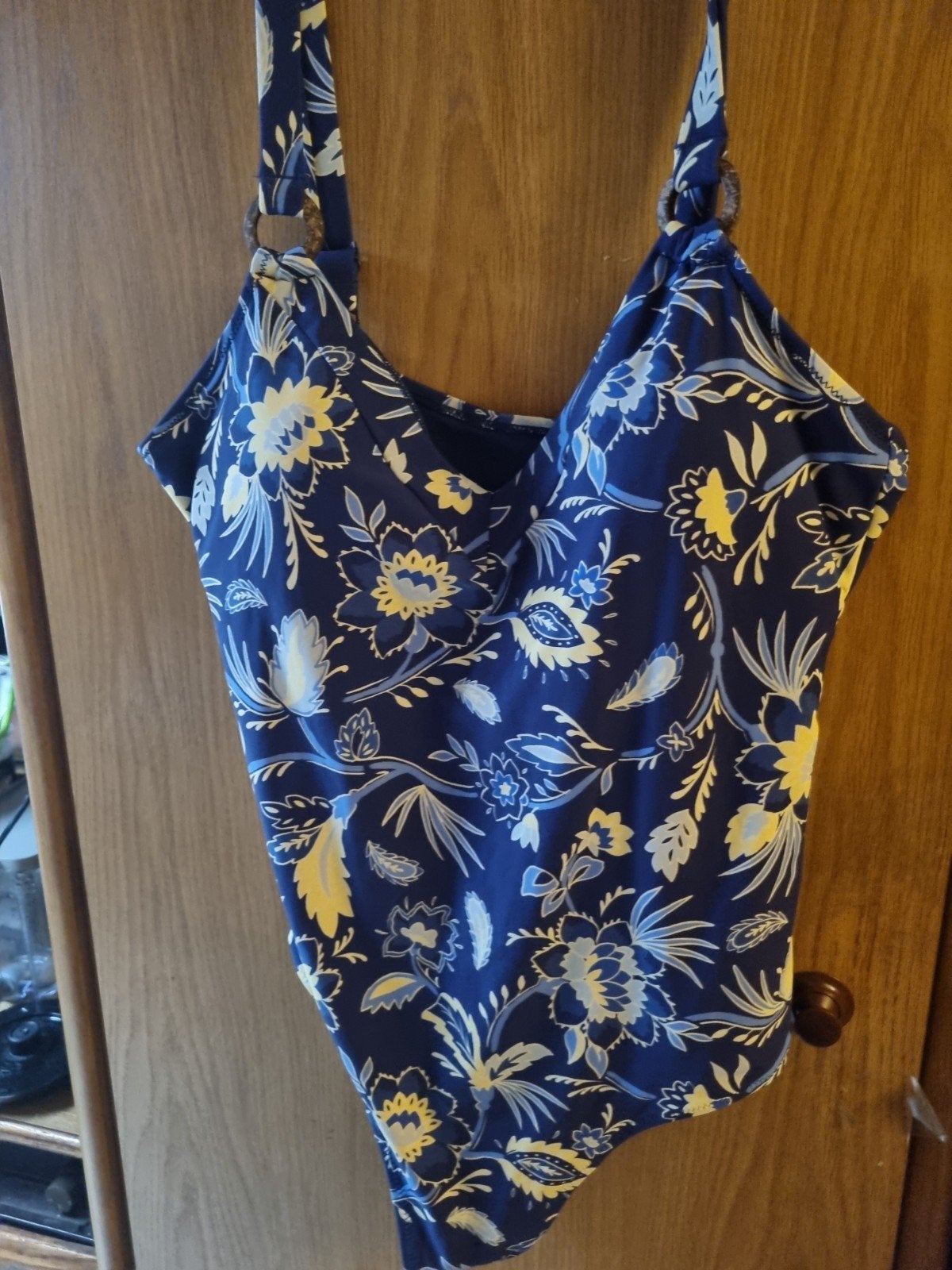 Mooi badpak in maat 44 met bloemenprint, Ophalen of Verzenden, Nieuw, Blauw, Badpak