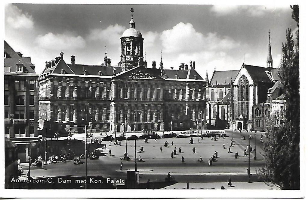 Amsterdam- -Dam met Kon. Paleis., Verzenden, 1940 tot 1960, Gelopen, Noord-Holland