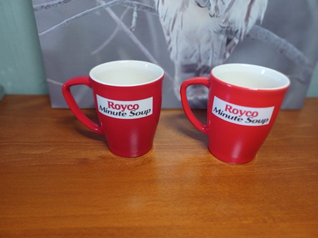 Set van 2 rode Royco Minute Soup bekers / soepkoppen (retro), Verzenden, Keramiek, Nieuw, Overige stijlen