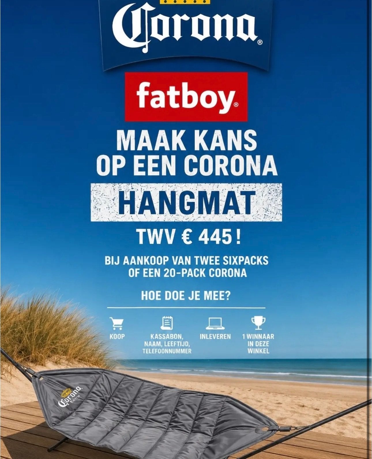 Corona Fatboy hangmat NIEUW! T.w.v. €445, Tuin en Terras, Ophalen, Nieuw, Met standaard, Eenpersoons