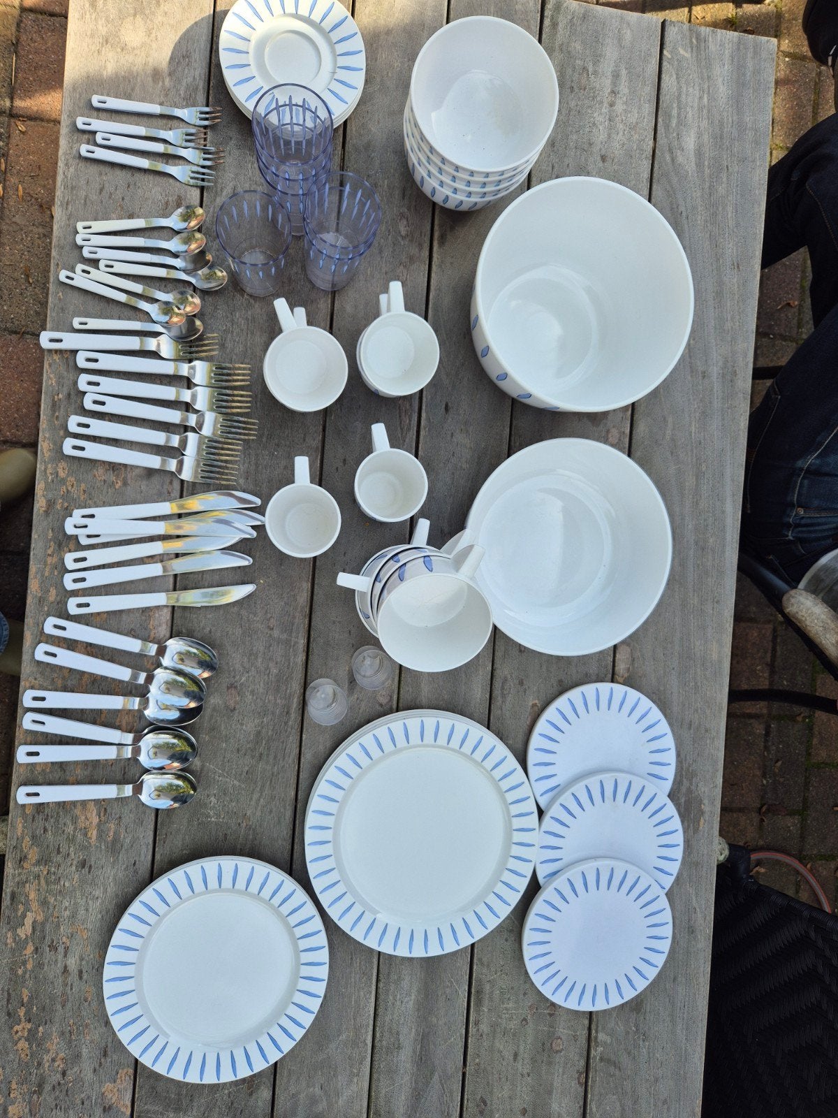 Vintage Mepal Rosti campingservies 61 delig blauw wit, Ophalen, Gebruikt