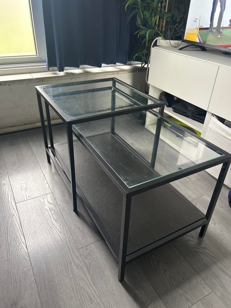 IKEA VITTSJÖ Salontafel set, zwartbruin/glas, Ophalen, Zo goed als nieuw, Tafel(s)