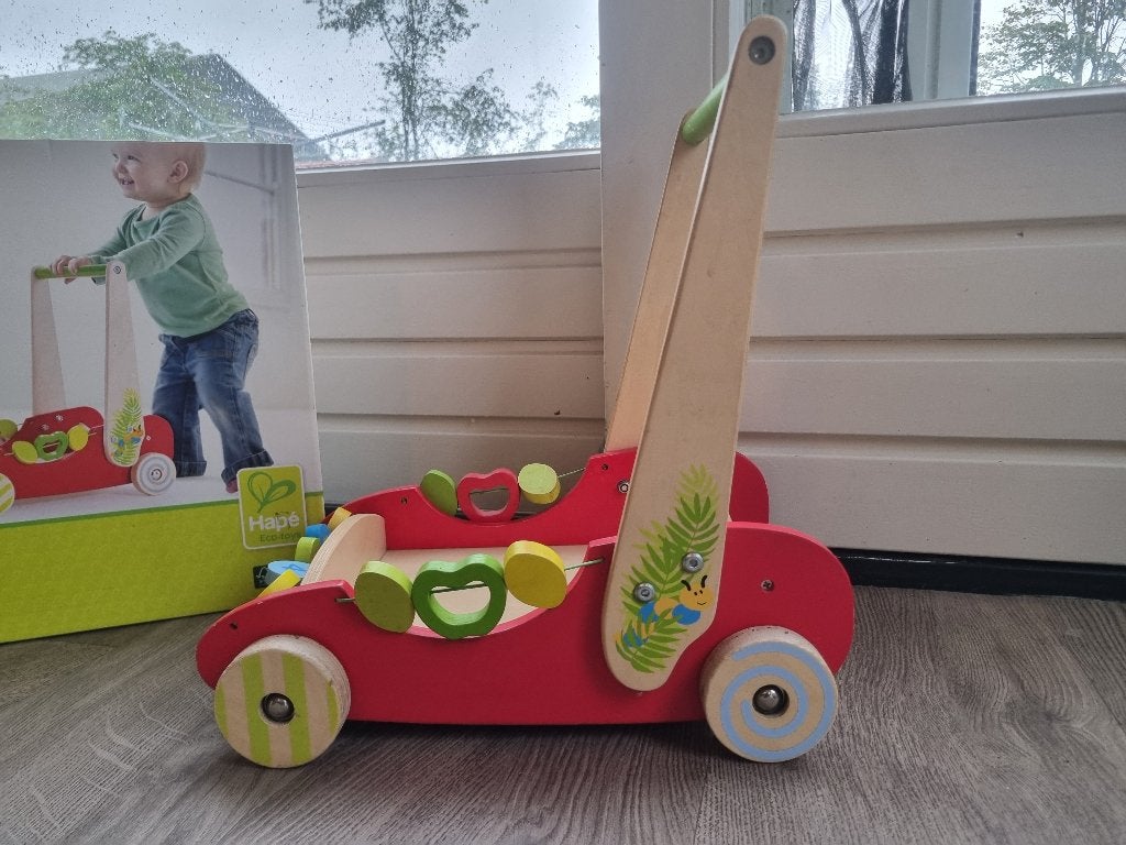 Houten duwkar hape ecotoys, Ophalen of Verzenden, Gebruikt, Duw- of Trekspeelgoed