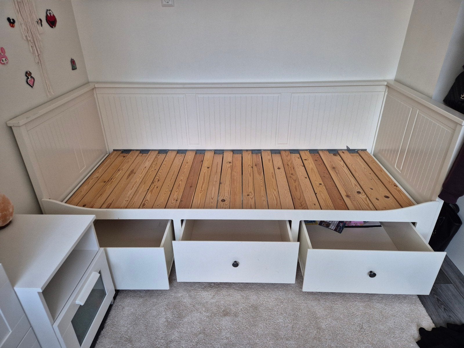 Ikea Hemnes bedbank met 3 lades - Wit, Ophalen, Gebruikt, Eenpersoons, Wit