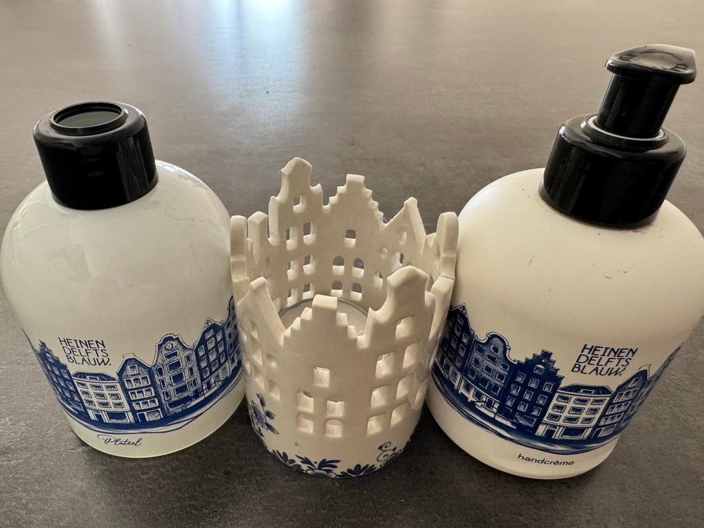 Set Heinen Delftsblauw, Huis en Inrichting, Woonaccessoires | Vazen, Ophalen, Kunststof, Overige kleuren, Zo goed als nieuw