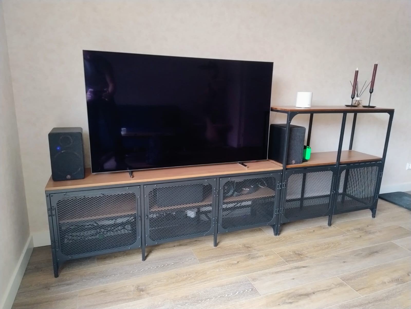 Ikea Fjallbo tv-meubel en koffietafel set, Ophalen, Grenenhout, Gebruikt, 150 tot 200 cm