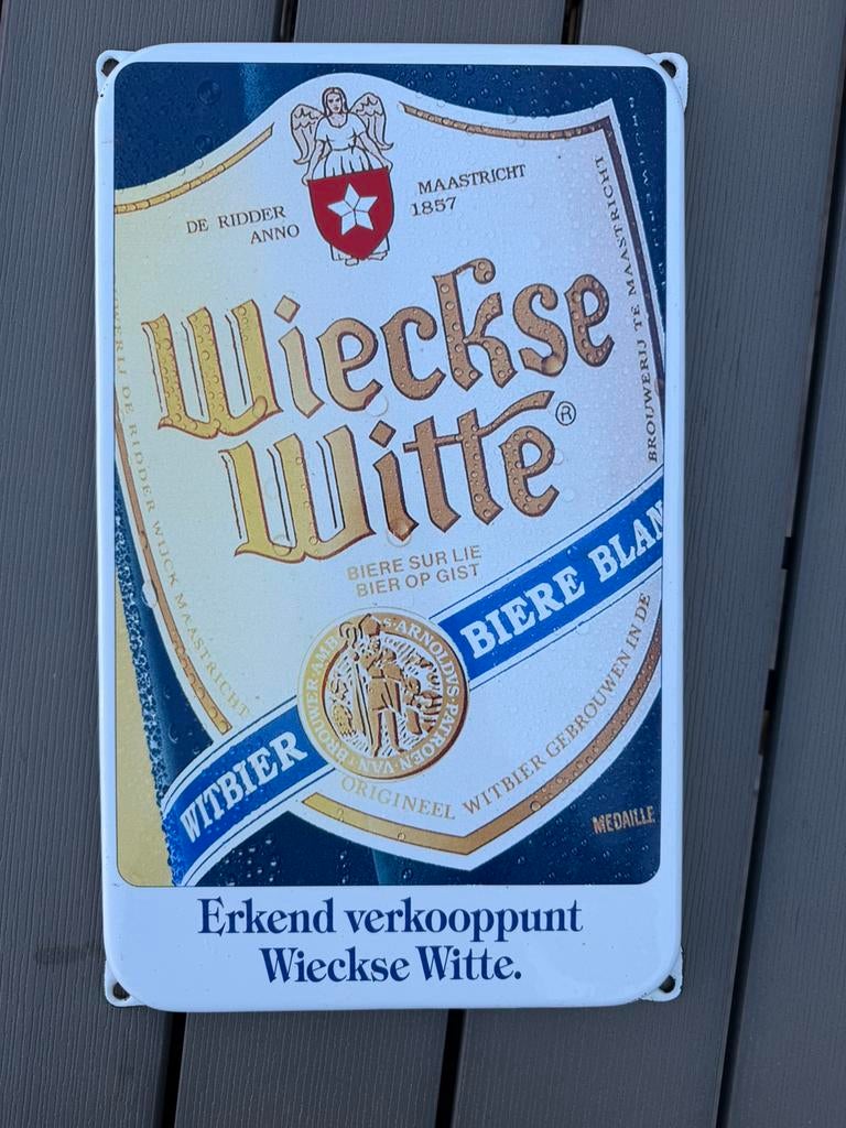 Wieckse Witte Bier emaille reclamebord, Reclamebord, Gebruikt, I, Ophalen of Verzenden