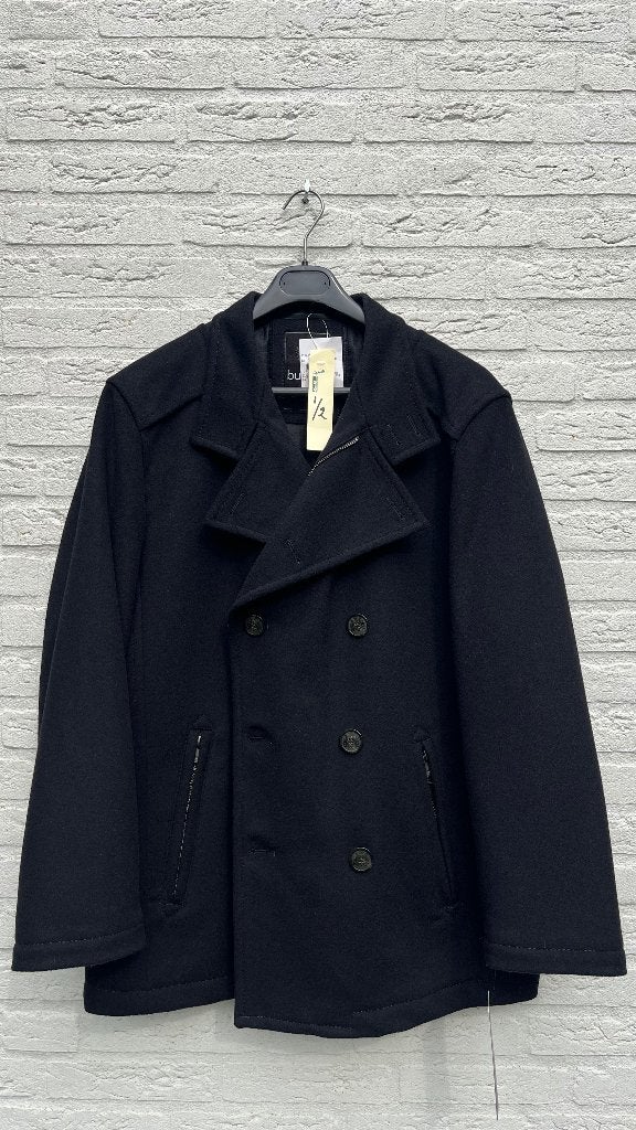 Nieuw: zwarte wollen pea coat heren | maat 52 (L) | Bugatti, Maat 52/54 (L), Bugatti, Zwart, Nieuw
