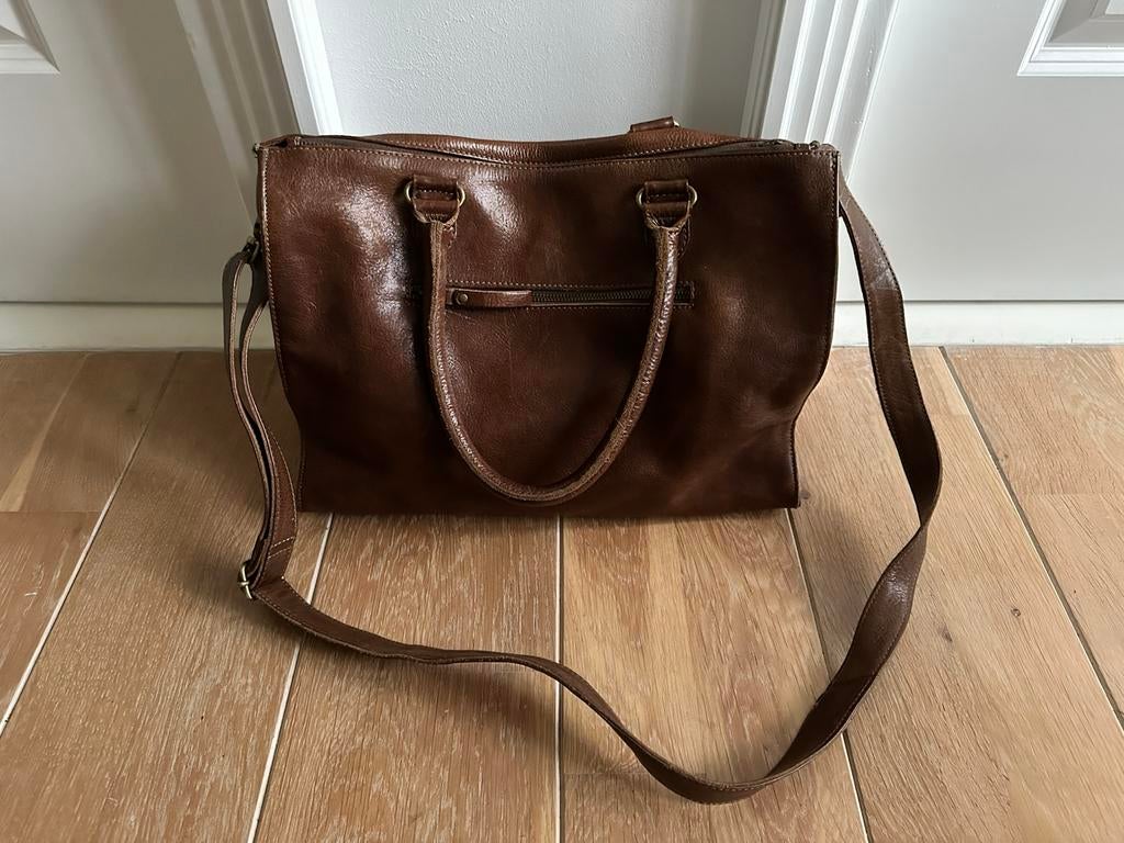 Leren Cowboysbag tas., Ophalen of Verzenden, Zo goed als nieuw, Bruin