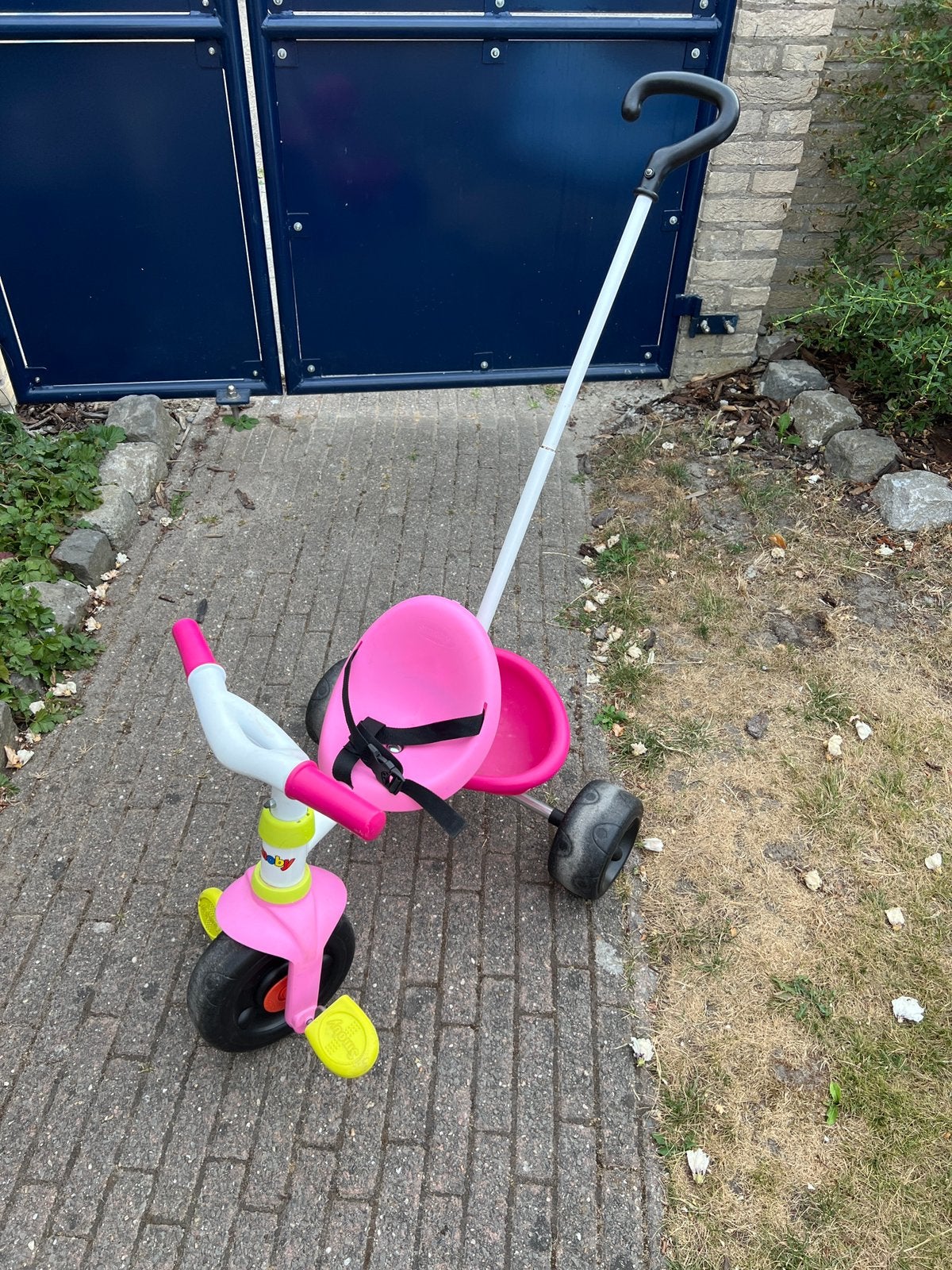 090 - Smoby Be Fun roze driewieler met duwstang, Ophalen, Gebruikt, Smoby, Duwstang