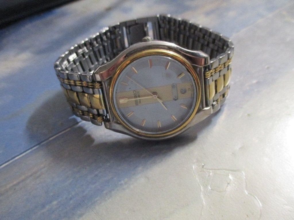 VINTAGE/SEIKO/1990/1999/ORIGINEEL/7N33-6A80/3N4963/nu €25 kk, Seiko, Staal, Polshorloge, Verguld