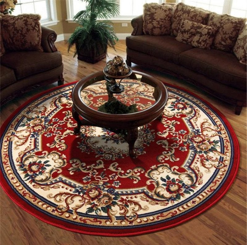 Rood Klassiek Rond Vloerkleed / Barok Kleed Tapijt Bloemen, Verzenden, Rond, Rood, Nieuw