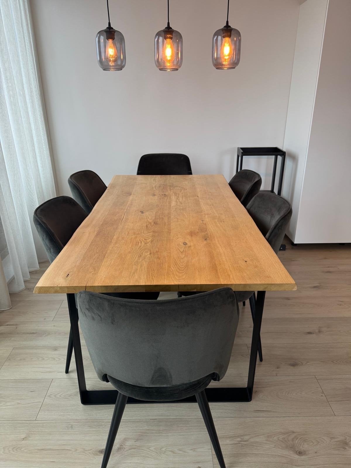 Karwei Wood Eettafel met stoelen - Eikenhout en zwart metaal, Huis en Inrichting, Ophalen, Gebruikt, Eikenhout, 50 tot 100 cm