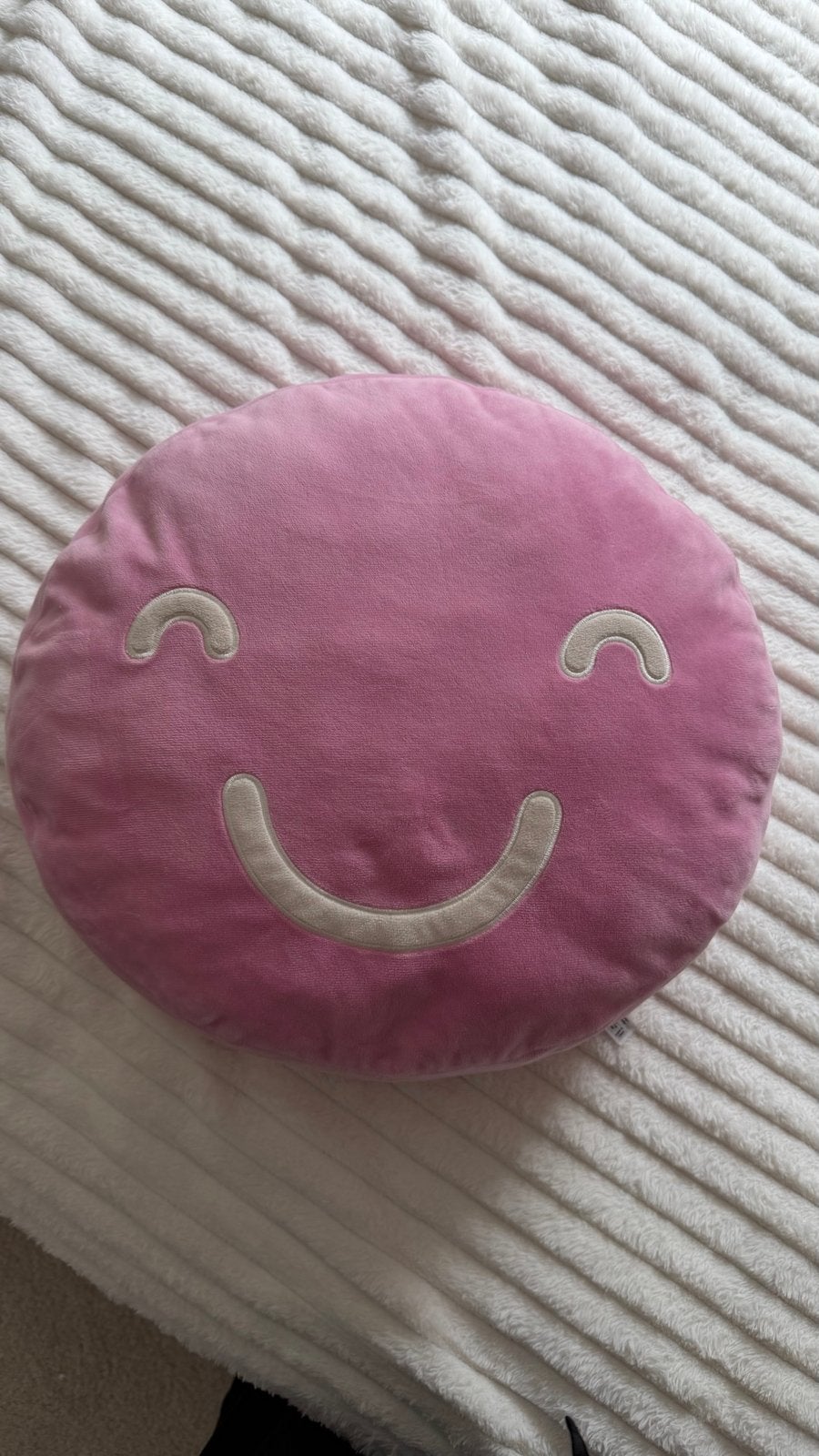 Roze HEMA Sierkussen met Blije Smiley - Zo goed als nieuw, Met print, Rond, Ophalen of Verzenden, Zo goed als nieuw