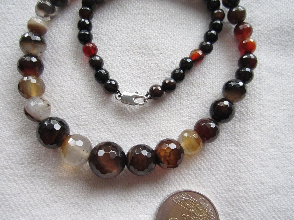 38.  Mooie ketting, agaat facetgeslepen,  46 cm, Sieraden, Tassen en Uiterlijk, Antieke sieraden, Ophalen, Overige materialen