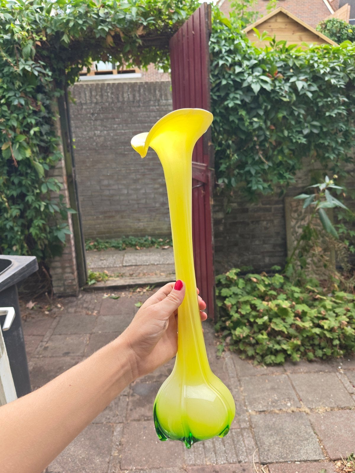 Vintage Murano-stijl "Jack in the Pulpit" Calla Lelie vaas, Ophalen of Verzenden