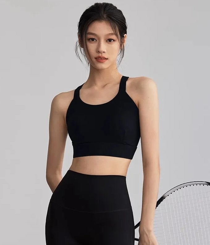 Zwarte Sport BH met Gekruiste Bandjes, Sishan, Verzenden, Zwart, BH