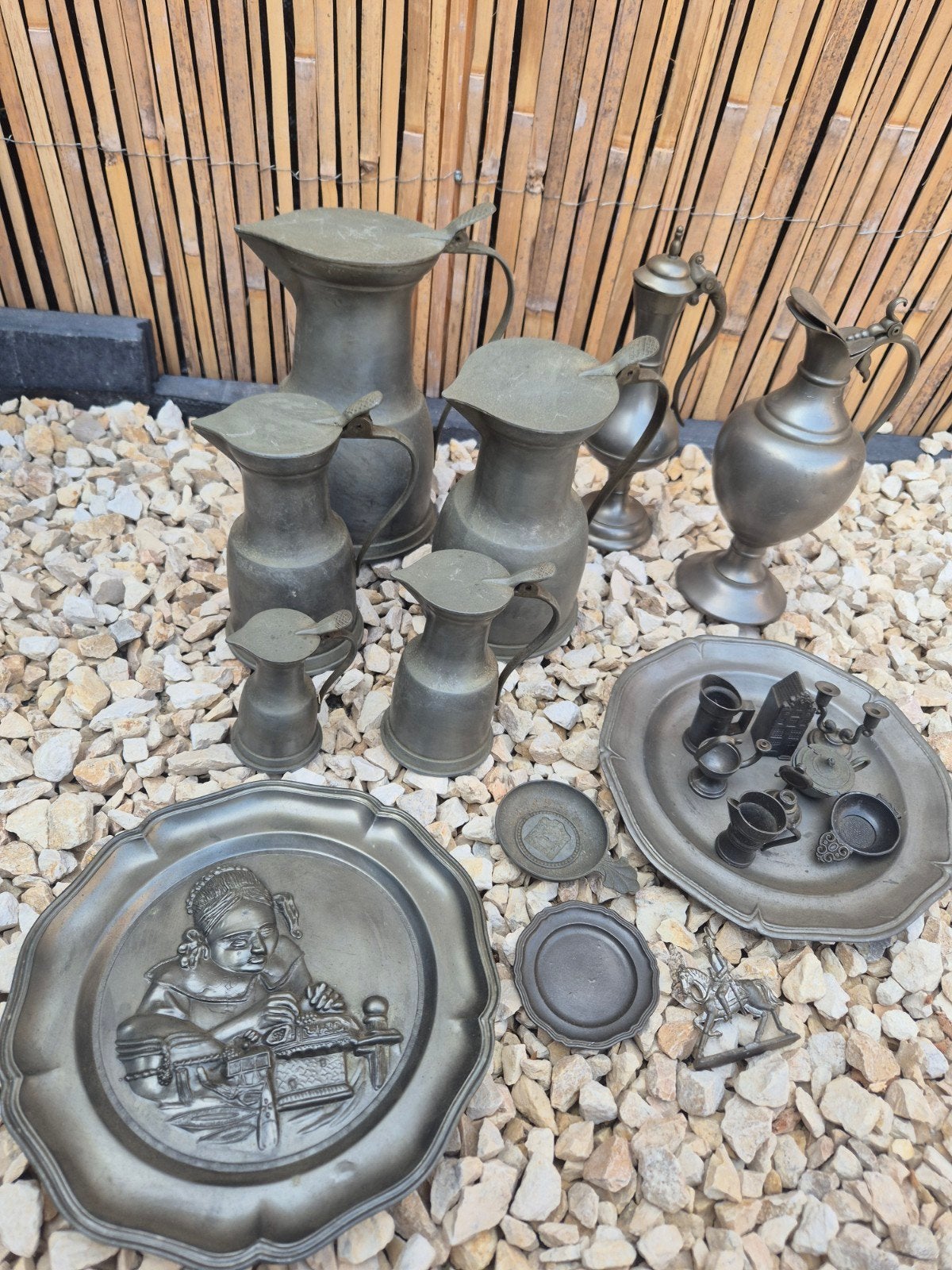Grote collectie antiek tinwerk: kannen, borden, miniaturen, Ophalen