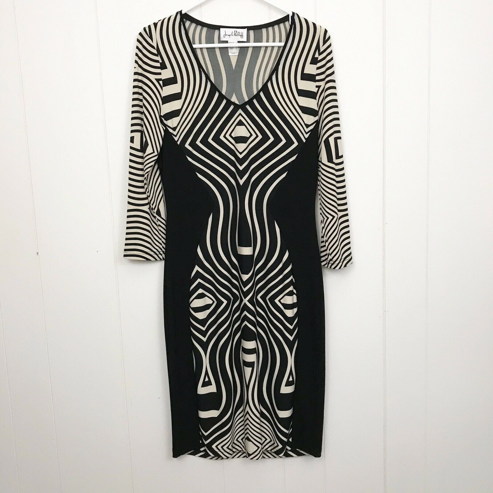 Ribkoff stretch jurk zwart creme grafich dessin maat 38, Maat 38/40 (M), Zo goed als nieuw, Onder de knie, Meerkleurig