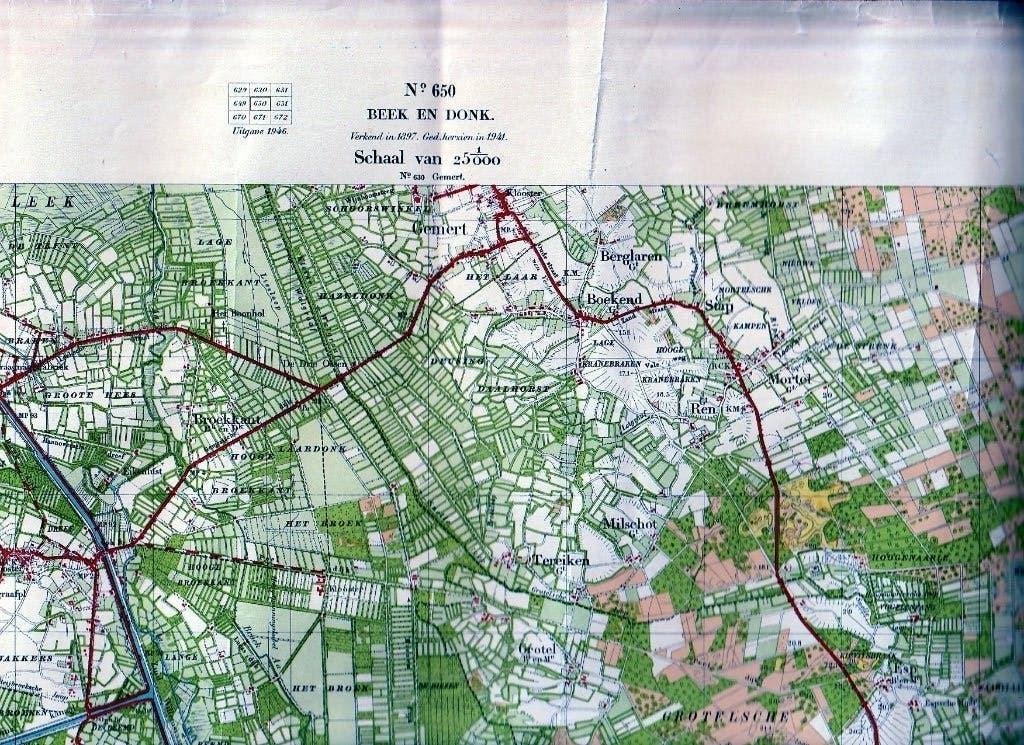 topografische kaart. Beek en Donk, Gelezen, Ophalen of Verzenden, Landkaart, 1800 tot 2000
