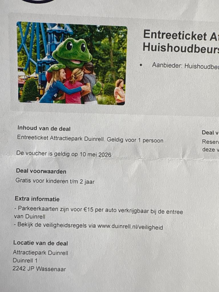 Duinrell tickets 2x 10 mei, Tickets en Kaartjes, Twee personen, Ticket of Toegangskaart