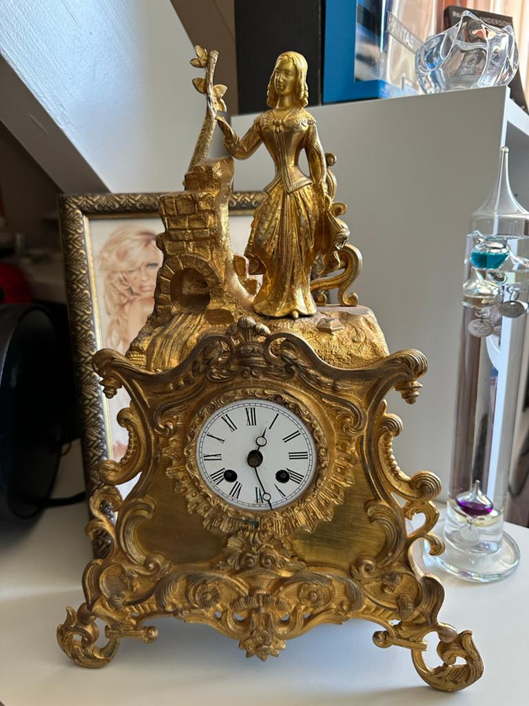 Goudkleurige Klok met Beeld - Nagekeken Nodig, Antiek en Kunst, Ophalen