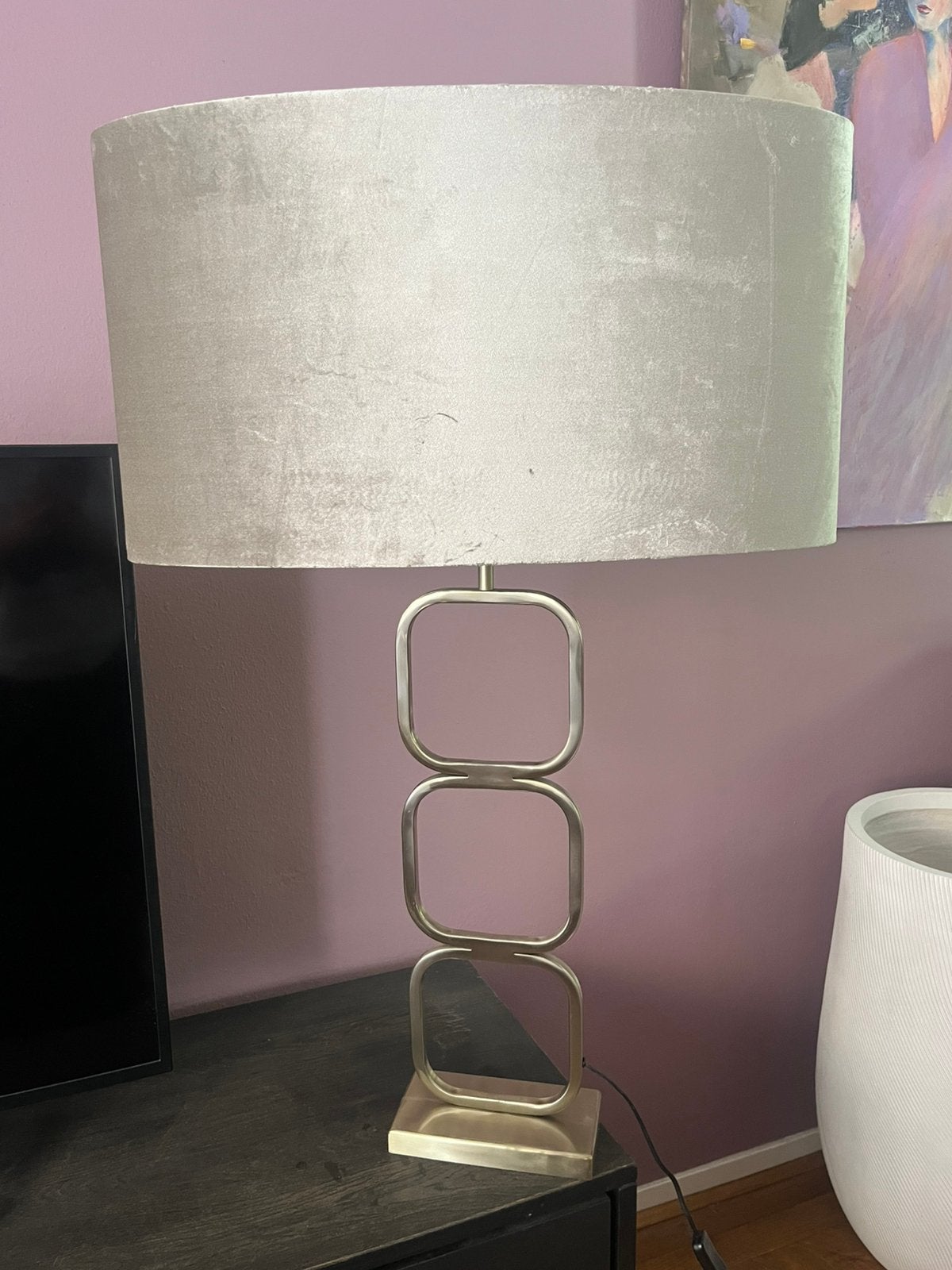 Grote lamp light & Living fluwelen ovale kap grijs, Huis en Inrichting, Ophalen, Zo goed als nieuw, Grijs, Rond