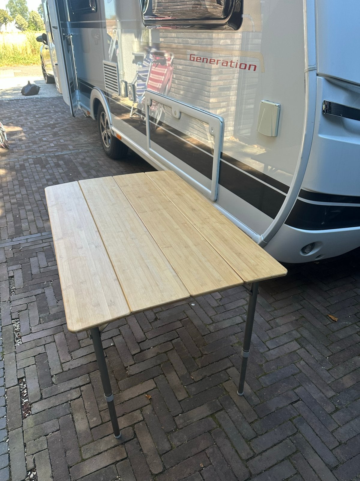 Inklapbaar Bocamp bamboe campingtafeltje, Ophalen, Zo goed als nieuw, Campingtafel