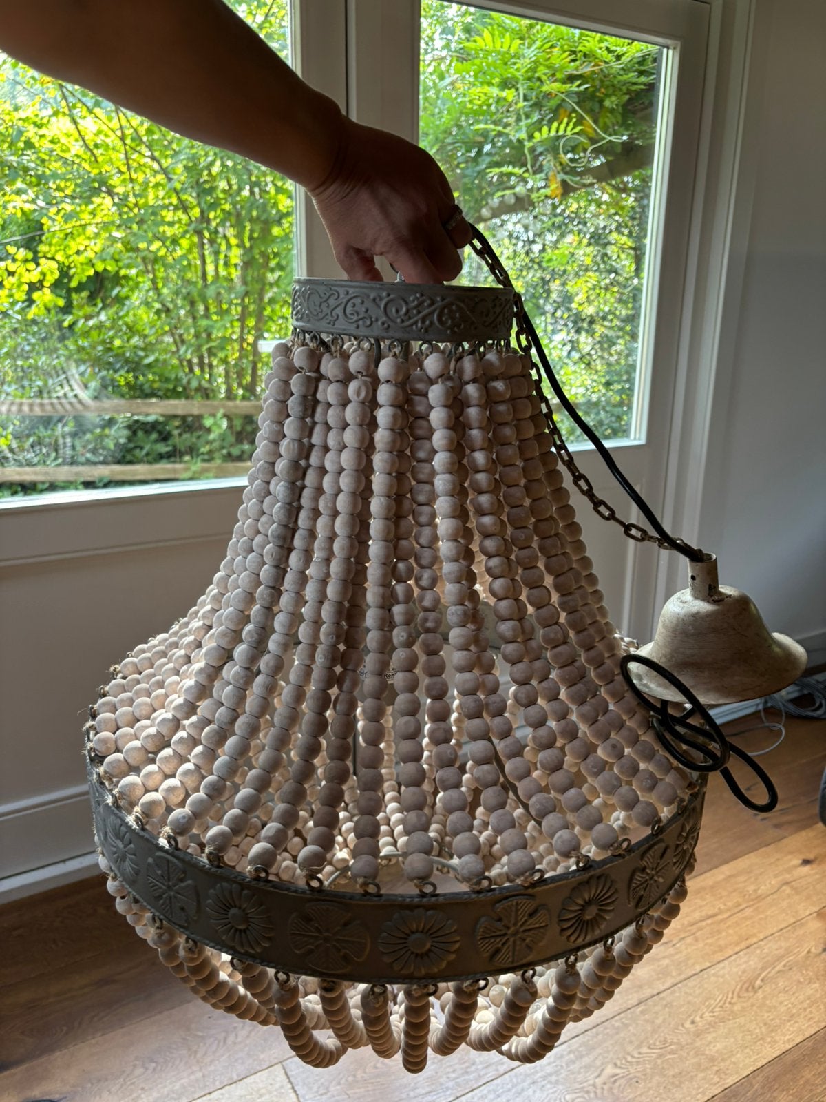 Hanglamp met houten kralen, Huis en Inrichting, Gebruikt, Beige, 50 cm, 60 cm