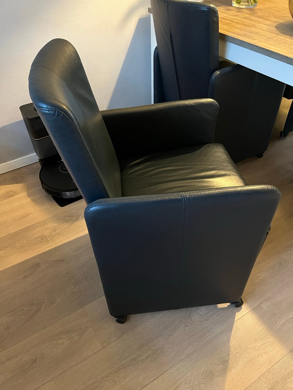 4 donkerblauwe leren eetkamerstoelen op wielen, verstelbaar, Ophalen, Gebruikt, Blauw, Leer