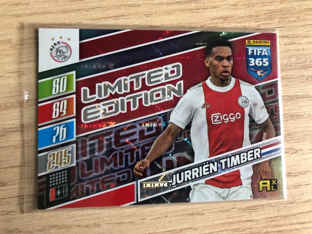 Jurriën Timber Limited Edition Panini FIFA 365 Kaart Ajax, Ophalen of Verzenden, Zo goed als nieuw, Ajax, Spelerskaart