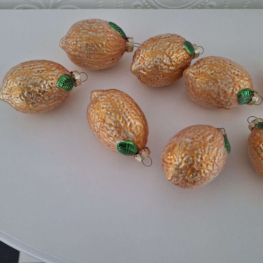8 Vintage Glazen Citroen Kerst Ornamenten, Ophalen of Verzenden