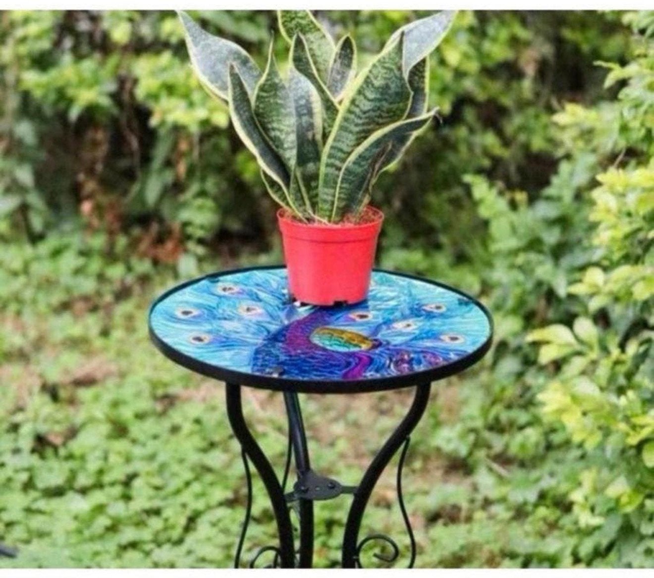 IJzer-Glas Pauw Ronde Zij-tafeltje Mozaïek bijzettafel Nieuw, 45 tot 60 cm, Minder dan 55 cm, Metaal of Aluminium, Rond