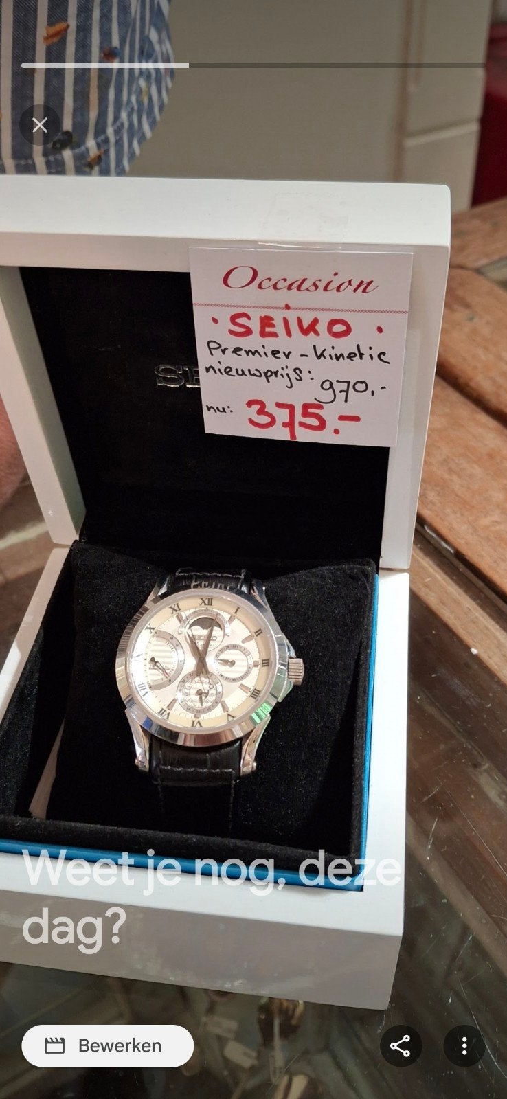 seiko premier kinetic perpetual moonphase, Sieraden, Tassen en Uiterlijk, Horloges | Heren, Seiko, Leer, Staal, Polshorloge
