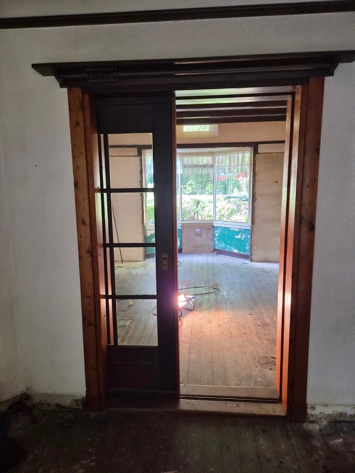 Houten schuifdeur met glas, Gebruikt, 80 tot 100 cm, Binnendeur, Ophalen of Verzenden