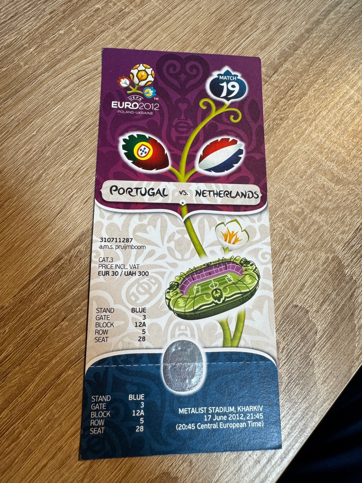 EK2012 Portugal - Nederland Ticket, Ophalen of Verzenden, Gebruikt, Overige binnenlandse clubs