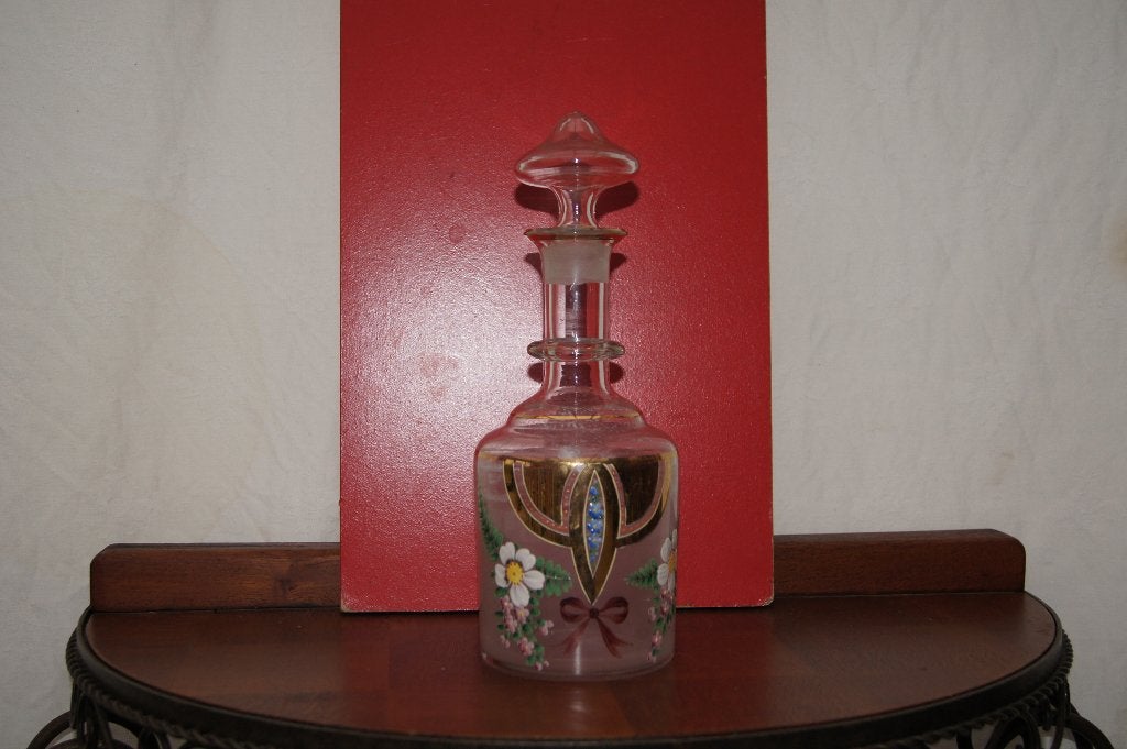 Antieke karaf met handgeschilderde bloemen / stel karaffen, Antiek en Kunst, Ophalen of Verzenden