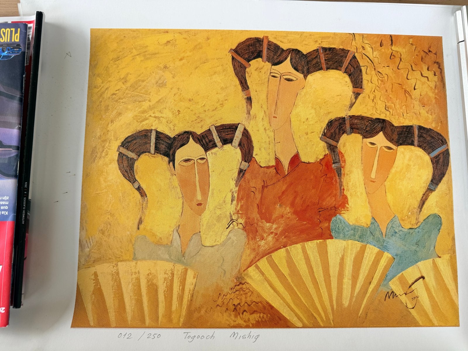 Lithografie van Mishig Togooch - Vrouwen met waaiers, Gelimiteerde oplage, Ophalen, Portret en Figuren, Lithografie