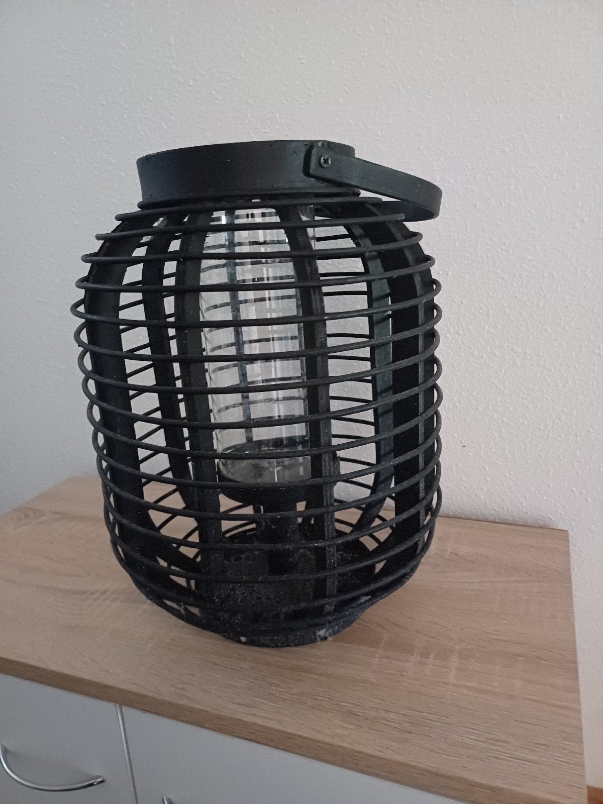 Mooi windlicht zwart hout en glas, Huis en Inrichting, Ophalen, Zwart, Glas, Windlicht