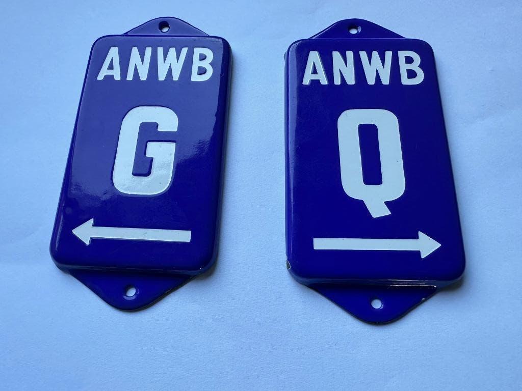 Emaille deurpostje ANWB letter G en Q Deurpost A.N.W.B., Verzamelen, Ophalen of Verzenden, Gebruikt, Reclamebord
