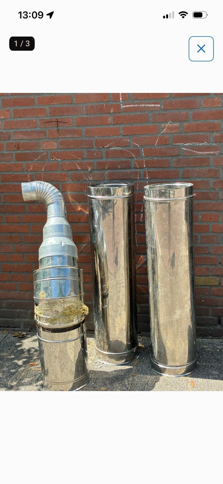 Kachel pijp/RVS Dubbelwandige Rookgasafvoer Ø100 –  + Bocht, Ophalen, Kachel, Zo goed als nieuw, 60 tot 150 cm