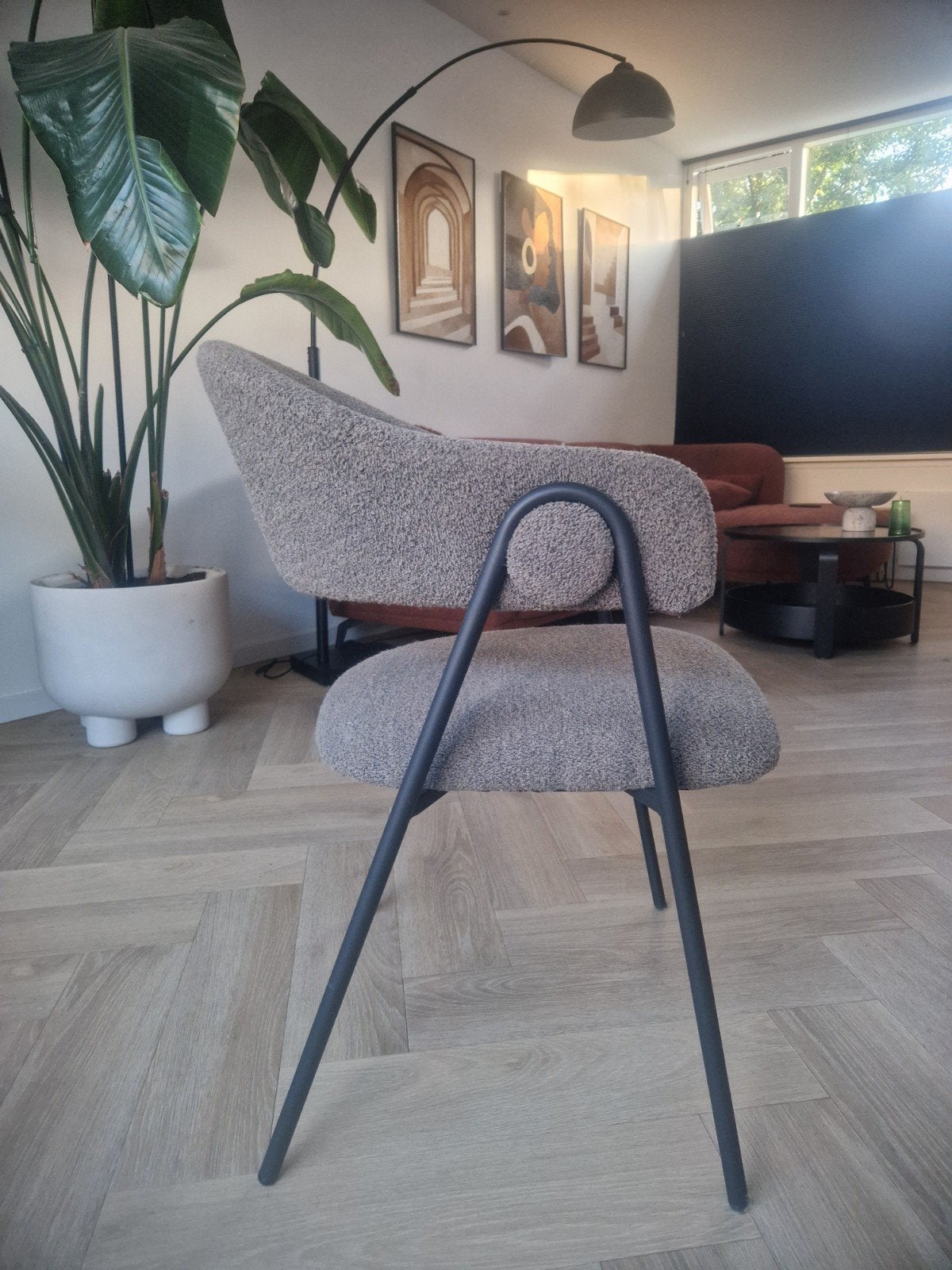 Label 51 Lowen Boucle Stoel Taupe x4, Huis en Inrichting, Stoelen, Modern, Boucle, Overige kleuren, Ophalen of Verzenden, Zo goed als nieuw