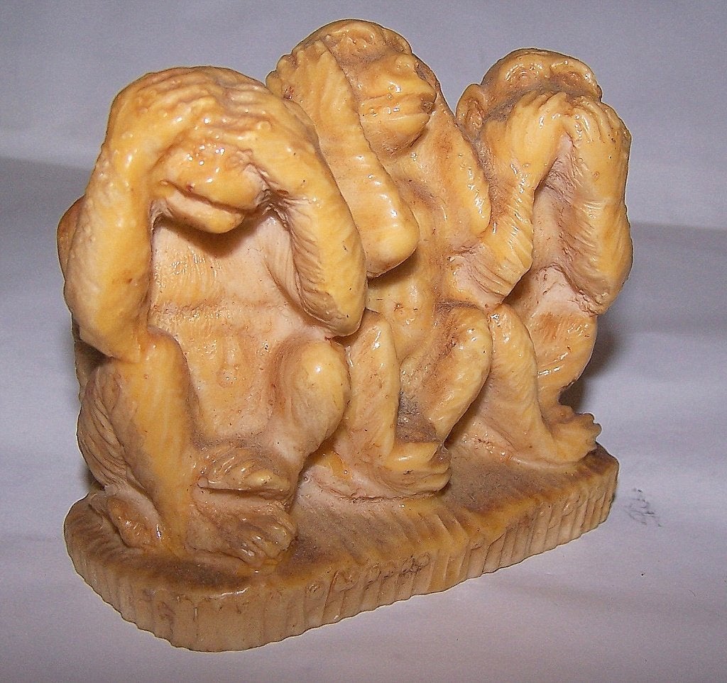 Vintage beeldje 3 apen-Horen, Zien, Zwijgen. Nwst., Ophalen of Verzenden, Zo goed als nieuw, Dier