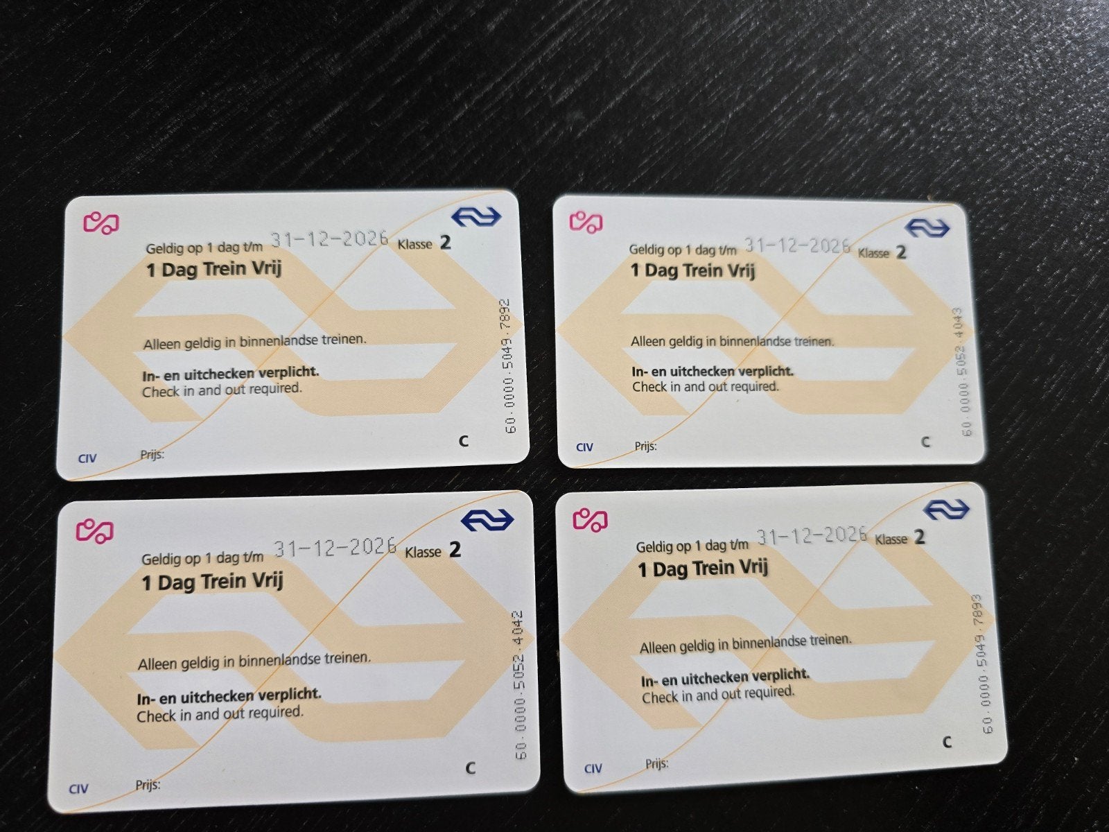 4x NS vrij reizen dagkaarten te koop (€50,- p.s.), Trein, Nederland, Algemeen kaartje