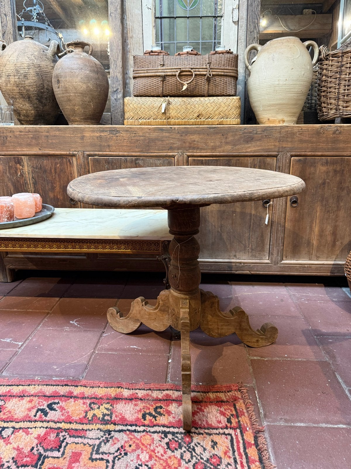 Stoer sober teakhouten wijntafeltje - Brocante Soest, Ophalen