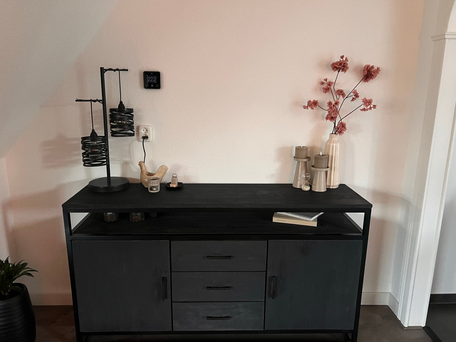 Zwart dressoir met lades en deuren, Ophalen, Gebruikt, 150 tot 200 cm, Met lade(s)