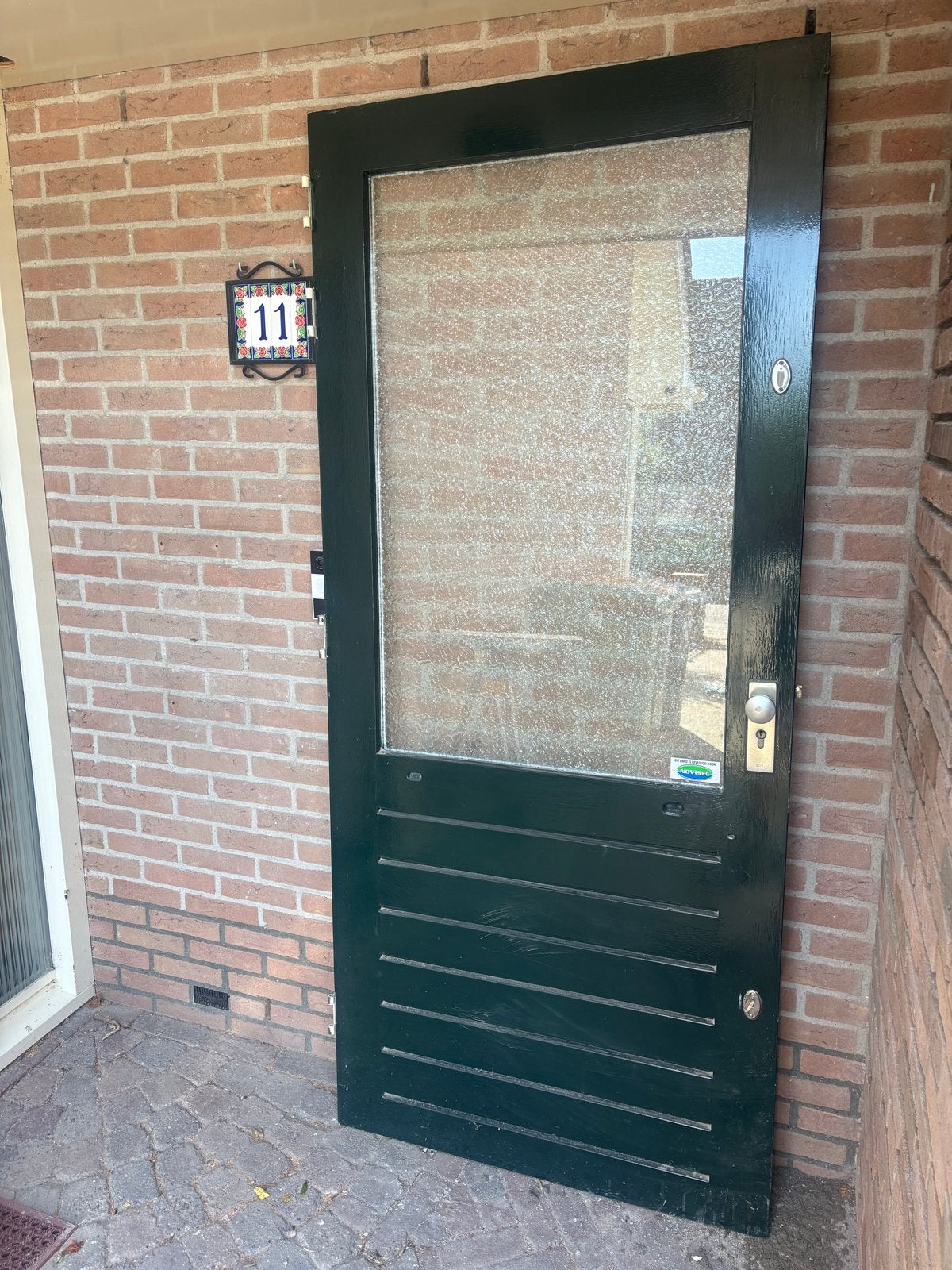 Hardhouten Buitendeur met Dubbel Structuurglas, Ophalen, Gebruikt, 80 tot 100 cm, Buitendeur